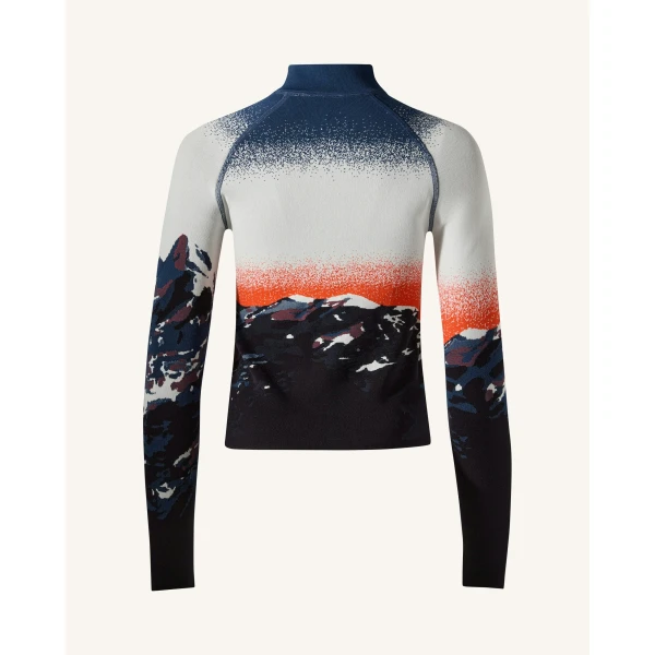 Perfect Moment Jacquard Base Layer Top in Navy & White, view 6 | Long Sleeve | Coveti