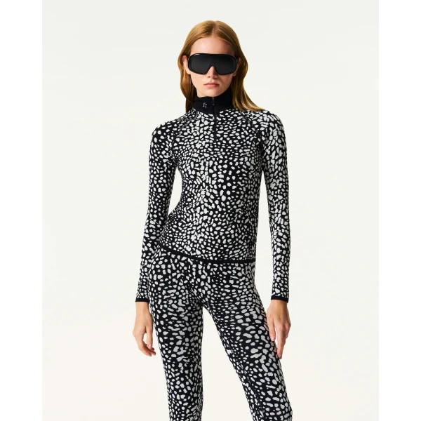 Perfect Moment Jacquard Base Layer Top in Snow Leopard, view 3 | Long Sleeve | Coveti
