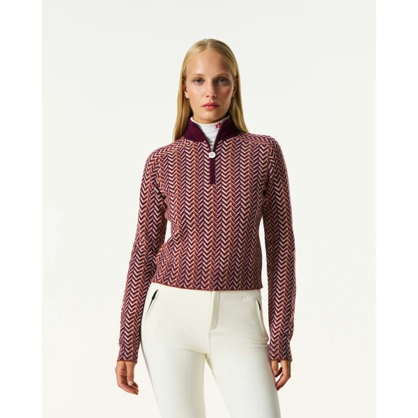 Perfect Moment LA Tour Merino Wool 1/4 Zip Sweater in Burgundy, view 3 | Sweaters | Coveti