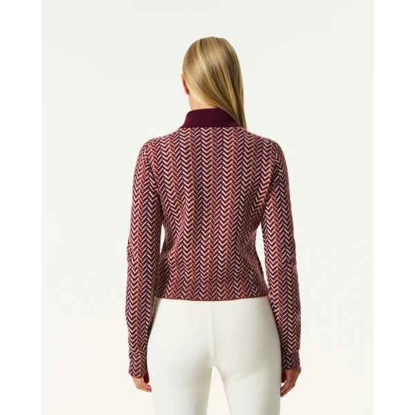 Perfect Moment LA Tour Merino Wool 1/4 Zip Sweater in Burgundy, view 4 | Sweaters | Coveti