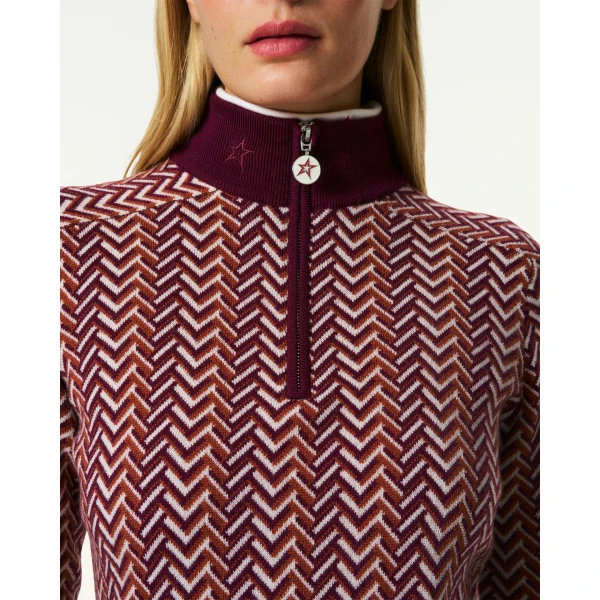 Perfect Moment LA Tour Merino Wool 1/4 Zip Sweater in Burgundy, view 5 | Sweaters | Coveti