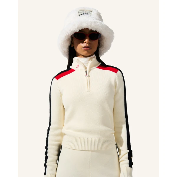 Perfect Moment LA Tour Merino Wool 1/4 Zip Sweater in Snow White, view 2 | Sweaters | Coveti