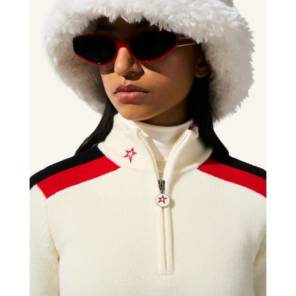 Perfect Moment LA Tour Merino Wool 1/4 Zip Sweater in Snow White, view 4 | Sweaters | Coveti