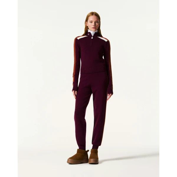Perfect Moment LA Tour Merino Wool 1/4 Zip Sweater in Wine, view 2 | Sweaters | Coveti