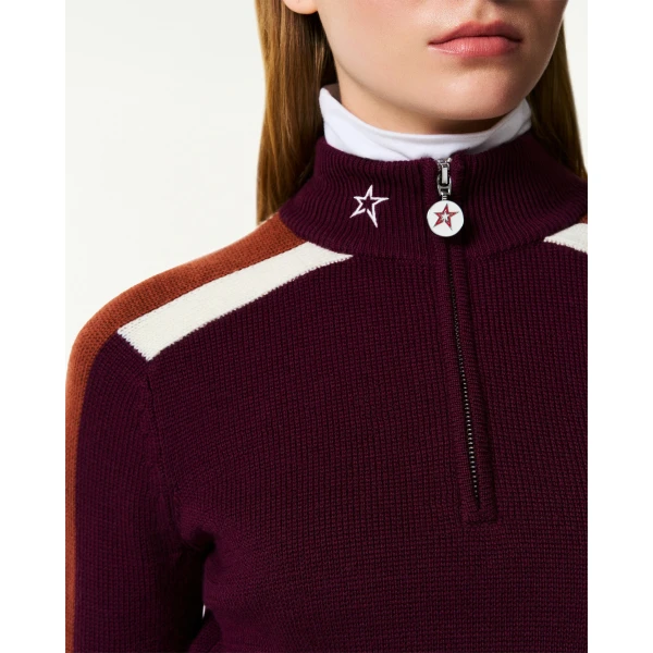 Perfect Moment LA Tour Merino Wool 1/4 Zip Sweater in Wine, view 5 | Sweaters | Coveti