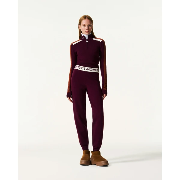Perfect Moment LA Tour Merino Wool Jogger Pant in Wine, view 2 | Sweatpants | Coveti