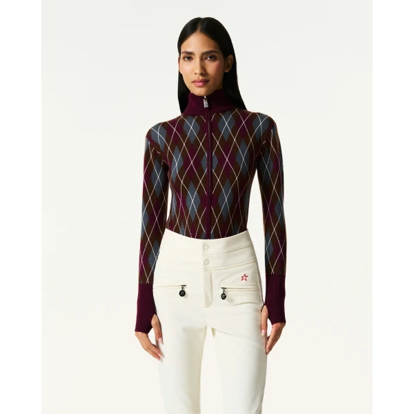 Perfect Moment Merino Wool Argyle Bodysuit in Burgundy, view 3 | Bodysuit | Coveti
