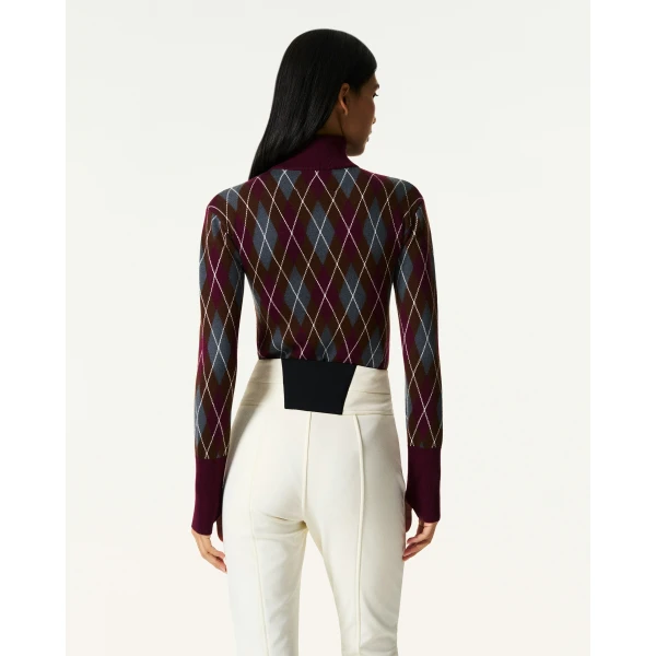 Perfect Moment Merino Wool Argyle Bodysuit in Burgundy, view 4 | Bodysuit | Coveti