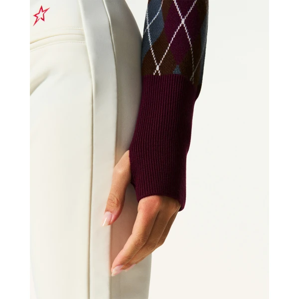 Perfect Moment Merino Wool Argyle Bodysuit in Burgundy, view 6 | Bodysuit | Coveti