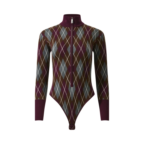 Perfect Moment Merino Wool Argyle Bodysuit in Burgundy | Bodysuit | Coveti