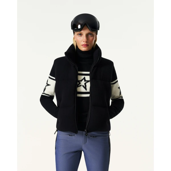 Perfect Moment Merino Wool & Cashmere Down Gilet in Black, view 4 | Vests | Coveti