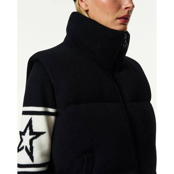 Perfect Moment Merino Wool & Cashmere Down Gilet in Black, view 6 | Vests | Coveti