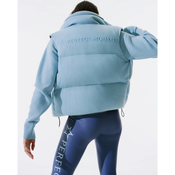 Perfect Moment Merino Wool & Cashmere Down Gilet in Cloud Blue, view 3 | Vests | Coveti