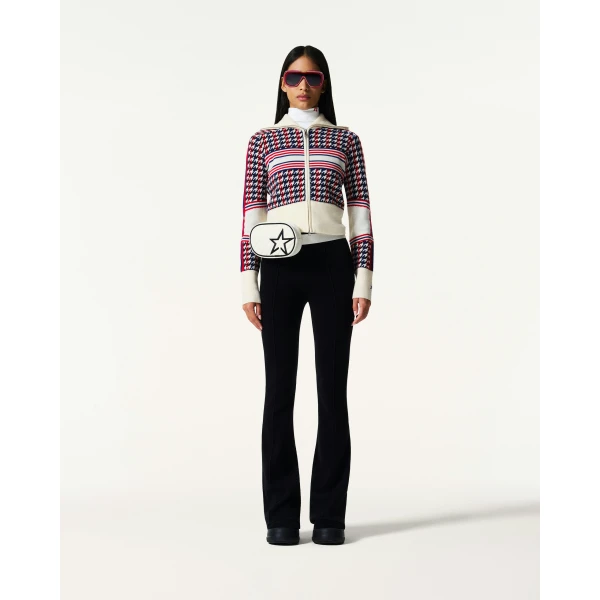 Perfect Moment Merino Wool Houndstooth Cardigan in Houndstooth, view 2 | Cardigan | Coveti