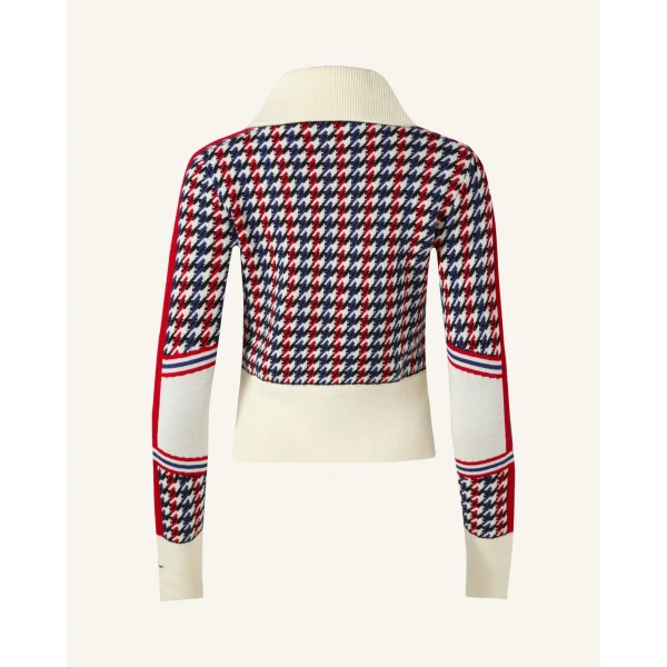 Perfect Moment Merino Wool Houndstooth Cardigan in Houndstooth, view 6 | Cardigan | Coveti