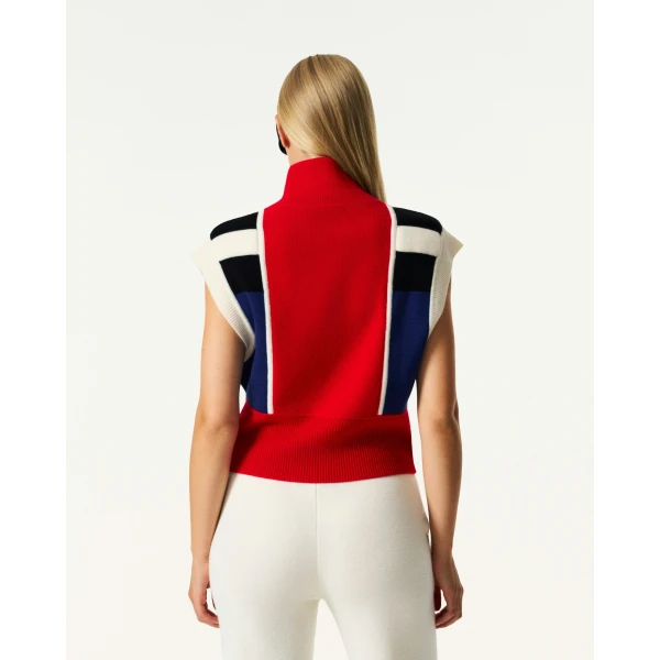 Perfect Moment Merino Wool Racer Gilet in Red, view 4 | Vests | Coveti