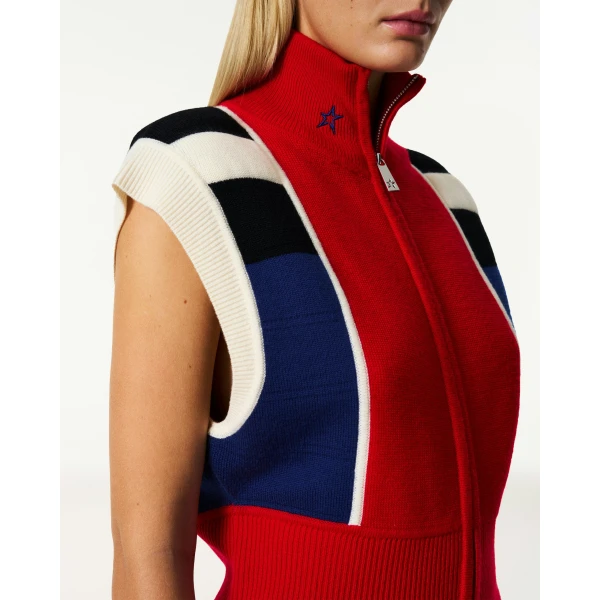 Perfect Moment Merino Wool Racer Gilet in Red, view 5 | Vests | Coveti