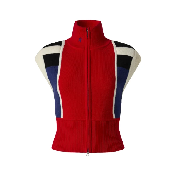 Merino Wool Racer Gilet in Red