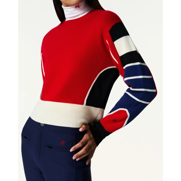 Perfect Moment Merino Wool Racer Sweater in Red, view 3 | Sweaters | Coveti