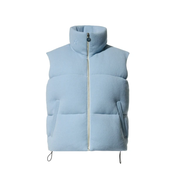 Perfect Moment Merino Wool & Cashmere Down Gilet in Cloud Blue | Vests | Coveti