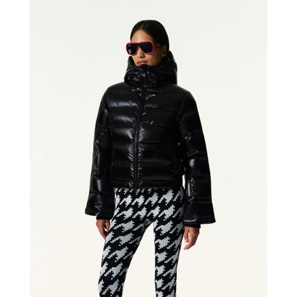 Perfect Moment Metallic Polar Flare Down Jacket in Shiny Black, view 3 | Jackets | Coveti