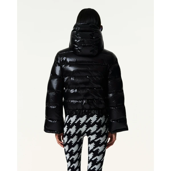 Perfect Moment Metallic Polar Flare Down Jacket in Shiny Black, view 4 | Jackets | Coveti
