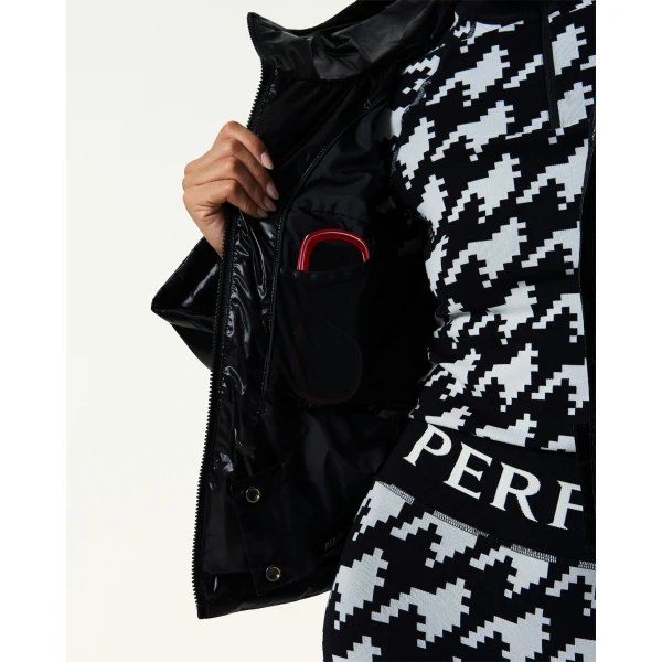 Perfect Moment Metallic Polar Flare Down Jacket in Shiny Black, view 6 | Jackets | Coveti