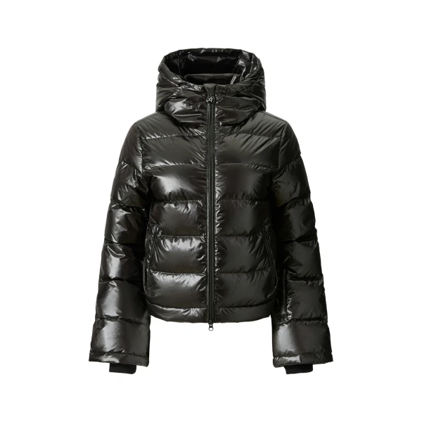 Perfect Moment Metallic Polar Flare Down Jacket in Shiny Black | Jackets | Coveti