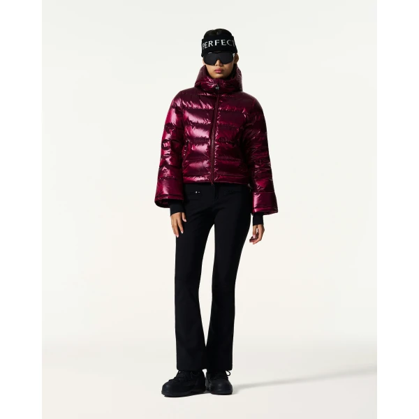 Perfect Moment Metallic Polar Flare Down Jacket in Wine, view 2 | Jackets | Coveti