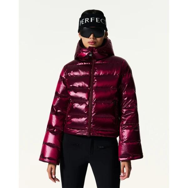 Perfect Moment Metallic Polar Flare Down Jacket in Wine, view 3 | Jackets | Coveti