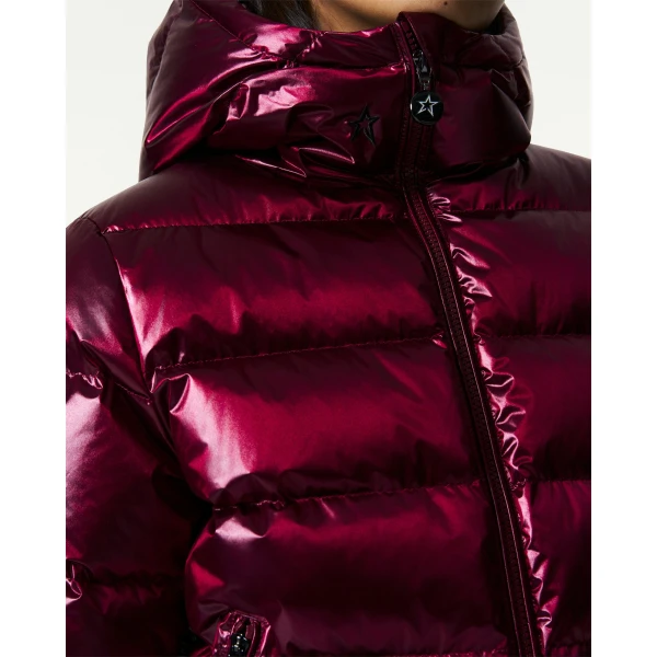 Perfect Moment Metallic Polar Flare Down Jacket in Wine, view 4 | Jackets | Coveti