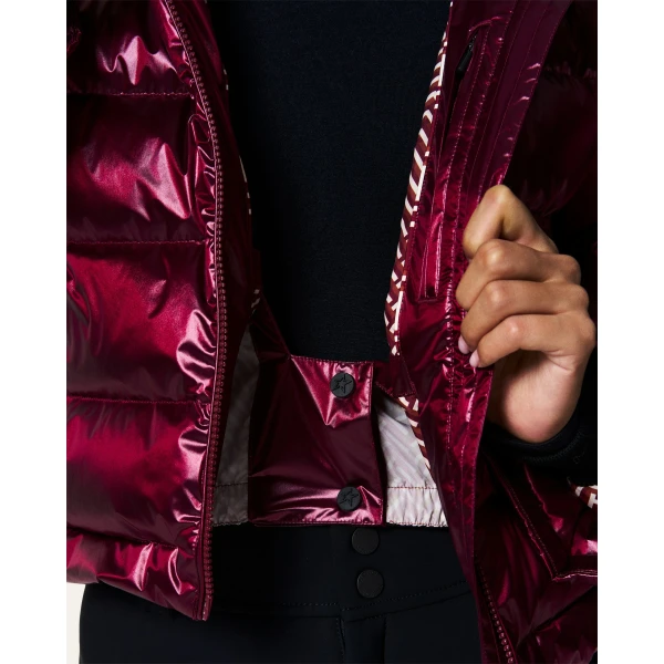 Perfect Moment Metallic Polar Flare Down Jacket in Wine, view 6 | Jackets | Coveti