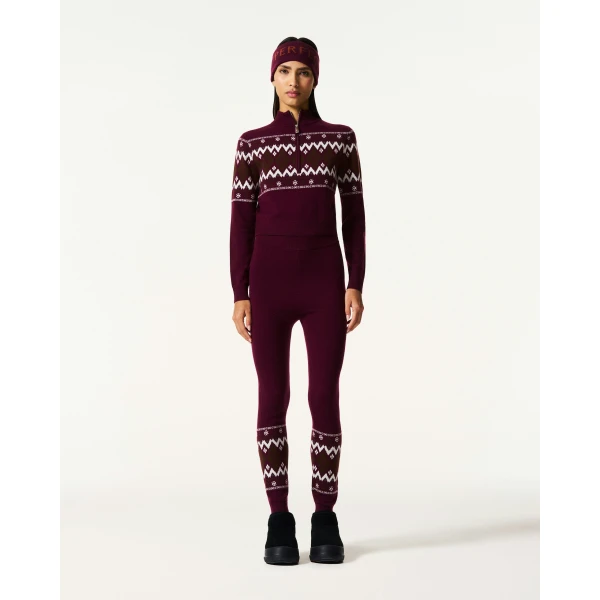 Perfect Moment Nordic Merino Wool Half-Zip in Burgundy, view 2 | Sweaters | Coveti