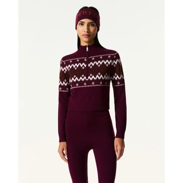 Perfect Moment Nordic Merino Wool Half-Zip in Burgundy, view 3 | Sweaters | Coveti
