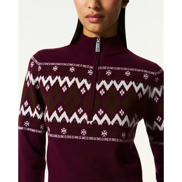 Perfect Moment Nordic Merino Wool Half-Zip in Burgundy, view 4 | Sweaters | Coveti