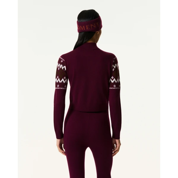 Perfect Moment Nordic Merino Wool Half-Zip in Burgundy, view 5 | Sweaters | Coveti