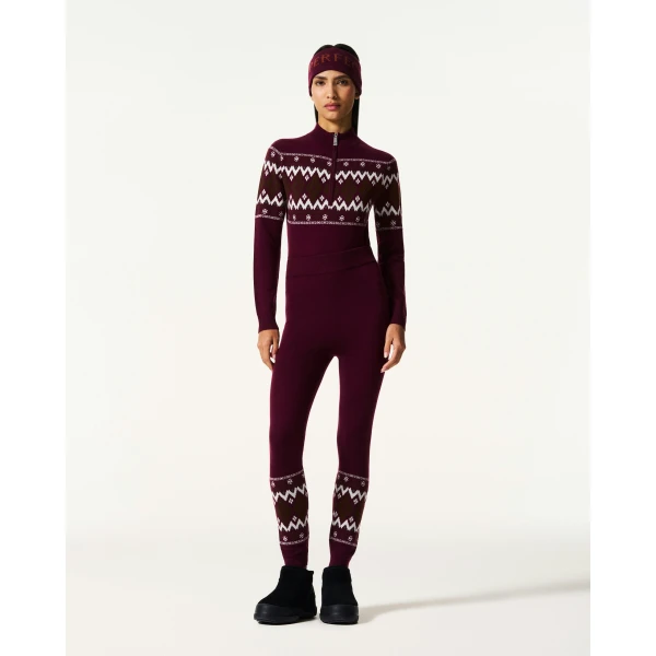 Perfect Moment Nordic Merino Wool Legging in Burgundy, view 2 | Leggings | Coveti