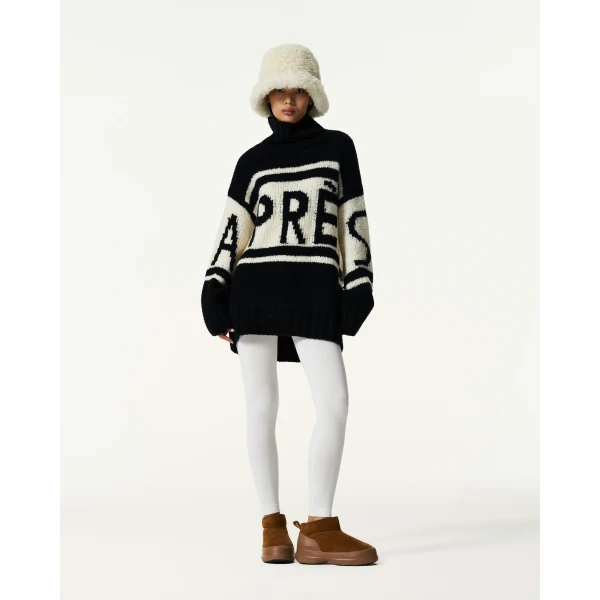 Perfect Moment Oversized Apres Wool Knit Sweater in Black, view 2 | Sweaters | Coveti