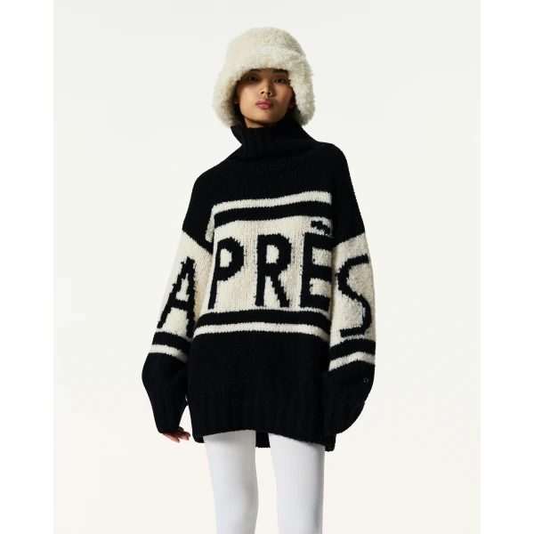 Perfect Moment Oversized Apres Wool Knit Sweater in Black, view 3 | Sweaters | Coveti