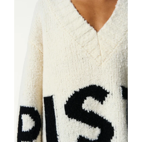 Perfect Moment Oversized Wool V-Neck Piste Sweater in Snow White, view 4 | Sweaters | Coveti