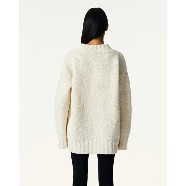 Perfect Moment Oversized Wool V-Neck Piste Sweater in Snow White, view 5 | Sweaters | Coveti