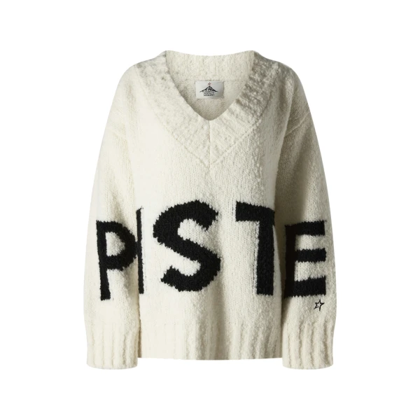 Perfect Moment Oversized Wool V-Neck Piste Sweater in Snow White | Sweaters | Coveti