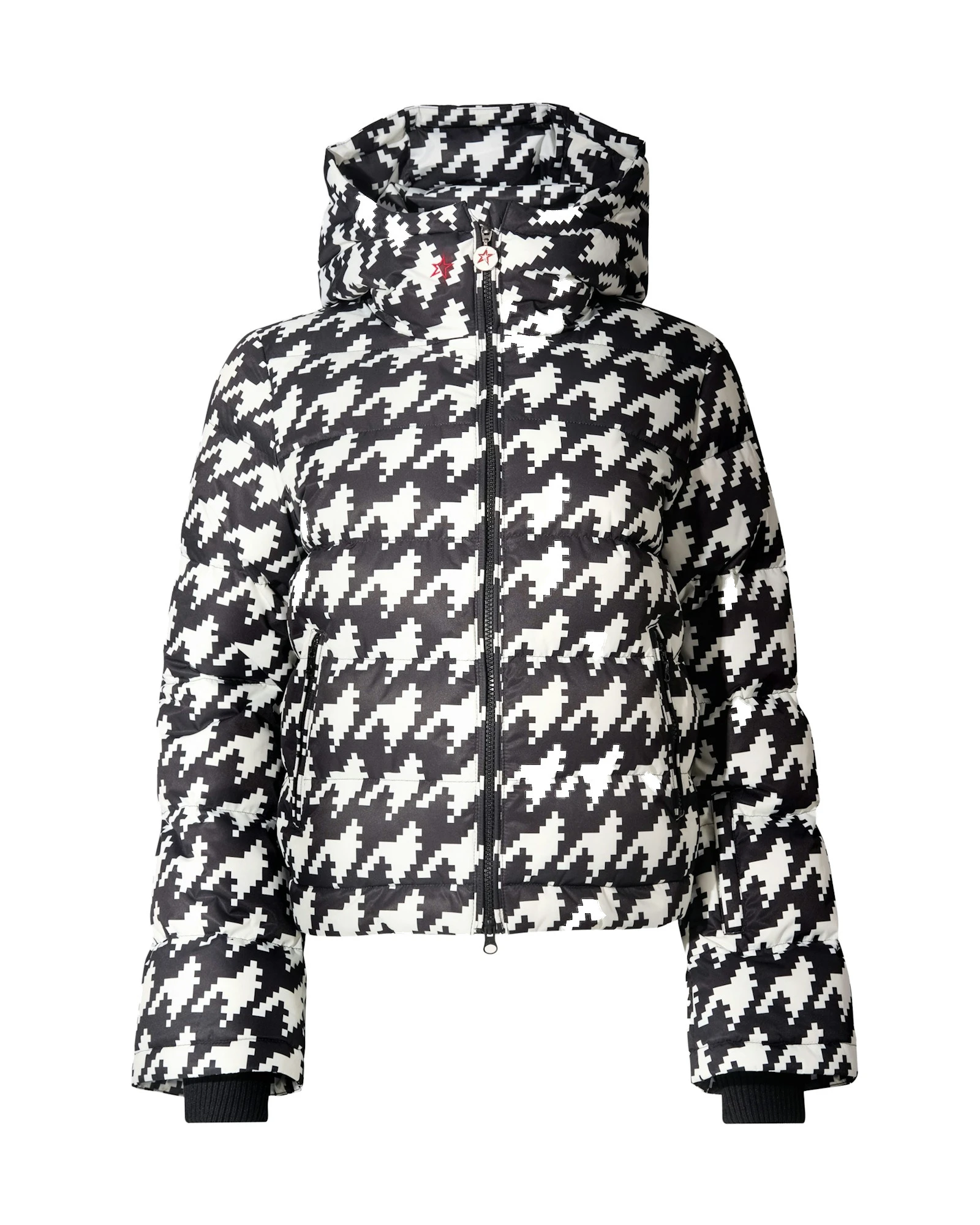 Perfect Moment Polar Flare Down Jacket in Black and Snow White Houndstooth Perfect Moment Polar Flare Down Jacket in Black and Snow White Houndstooth | Jackets | Coveti