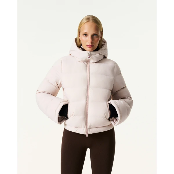 Perfect Moment Polar Flare Down Jacket in Oyster Pink, view 3 | Jackets | Coveti