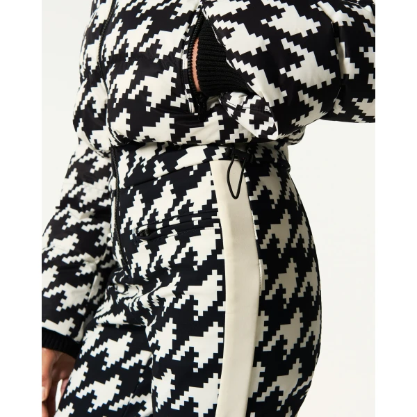 Perfect Moment Polar Flare Down Ski Suit in Black and White Houndstooth, view 6 | Jumpsuit | Coveti