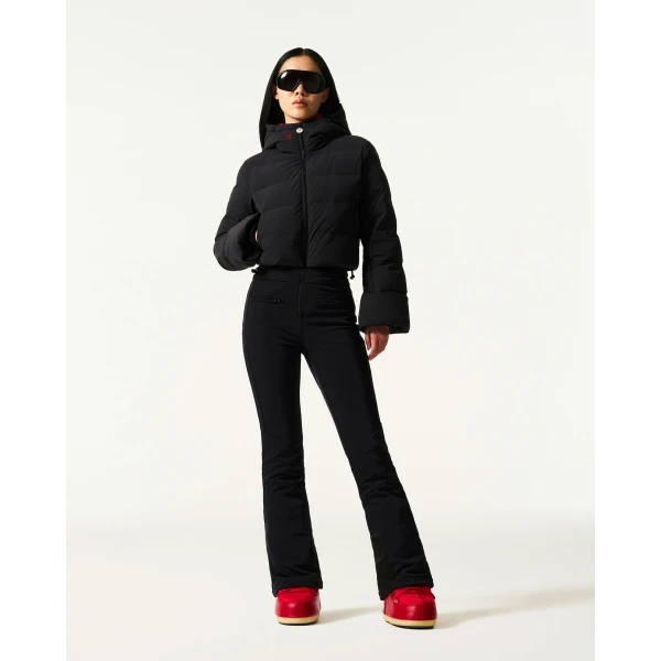 Perfect Moment Polar Flare Down Ski Suit in Black, view 2 | Jumpsuit | Coveti