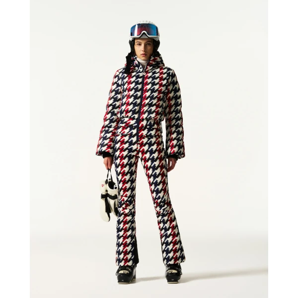 Perfect Moment Polar Flare Down Ski Suit in Houndstooth, view 2 | Jumpsuit | Coveti