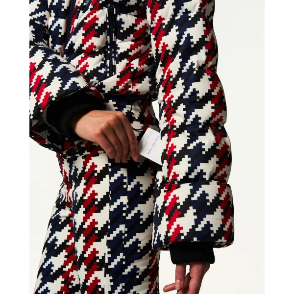Perfect Moment Polar Flare Down Ski Suit in Houndstooth, view 3 | Jumpsuit | Coveti