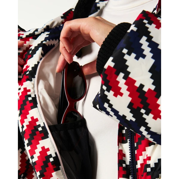 Perfect Moment Polar Flare Down Ski Suit in Houndstooth, view 5 | Jumpsuit | Coveti