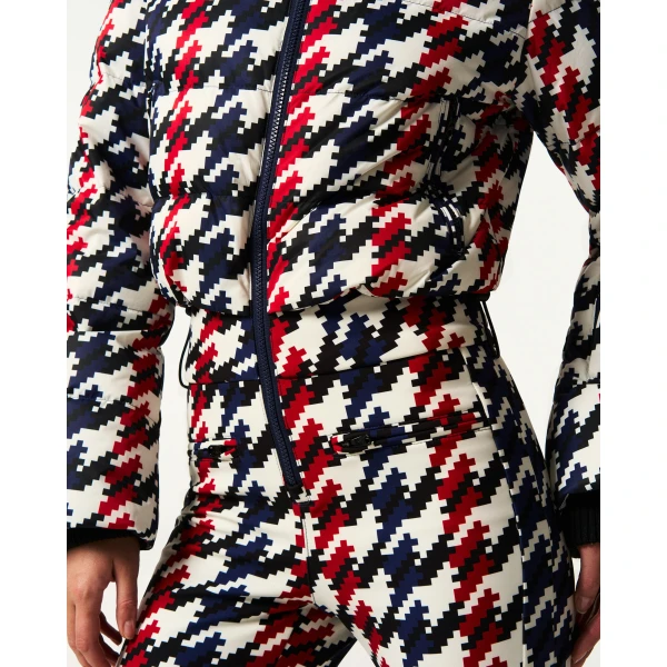 Perfect Moment Polar Flare Down Ski Suit in Houndstooth, view 6 | Jumpsuit | Coveti